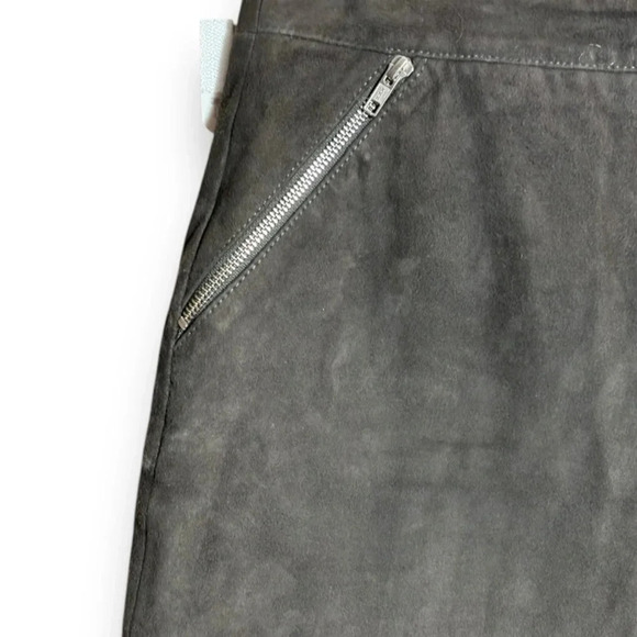 Topshop Dark Olive Suede High Waist Silver Zip Closure/Pocket Detail Mini Skirt - Picture 3 of 16